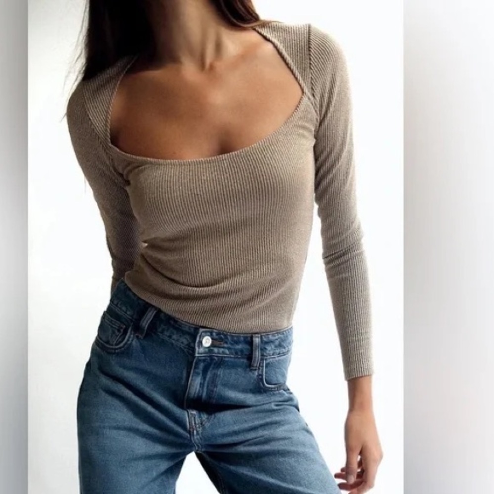 Gold Ribbed Women's Top